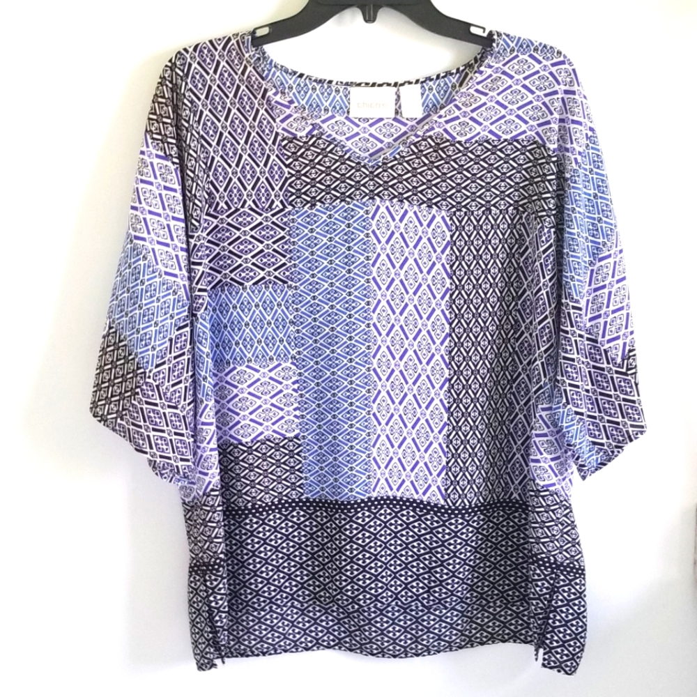 Chico's blouse blue black mixed print
